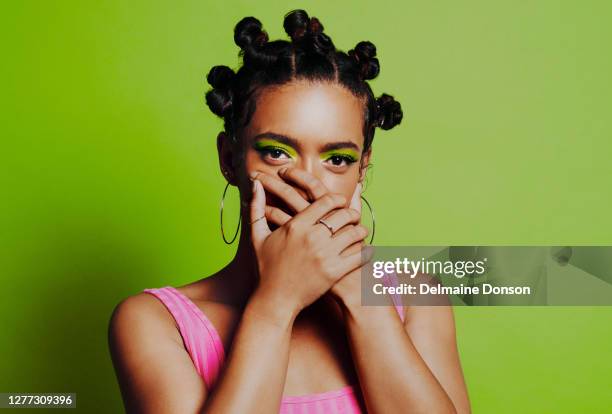 where words fail, hair speaks - female model hair bun stock pictures, royalty-free photos & images