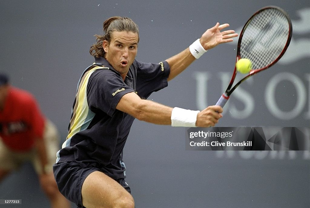 Patrick Rafter Backhand Patrick Rafter of Australia plays a backhand return during his match ...