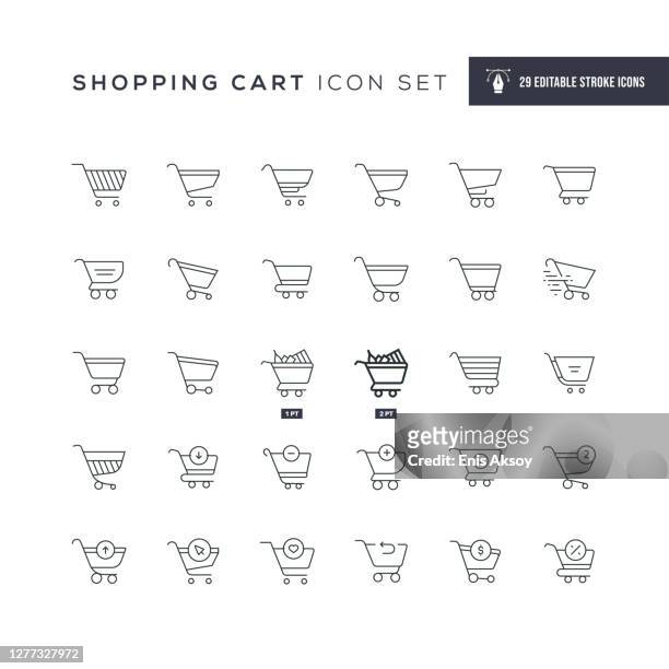 einkaufswagen editierbare strichlinie icons - full stock-grafiken, -clipart, -cartoons und -symbole