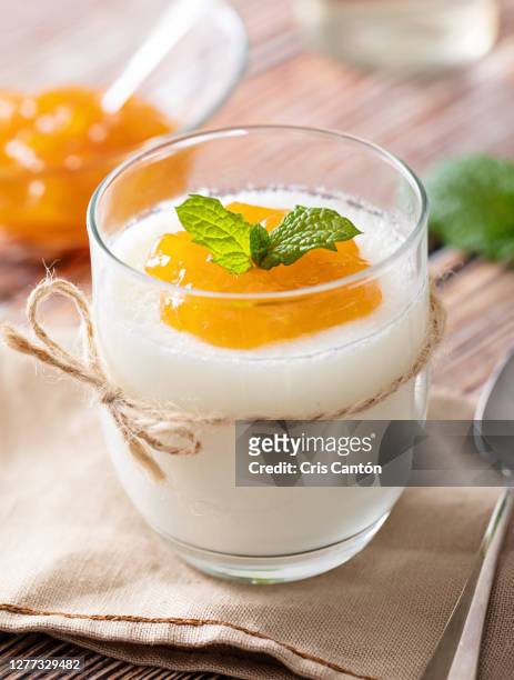 homemade curd with peach jelly - curd cheese stock pictures, royalty-free photos & images