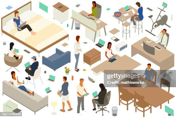remote work icons stickersheet - dining table stock illustrations