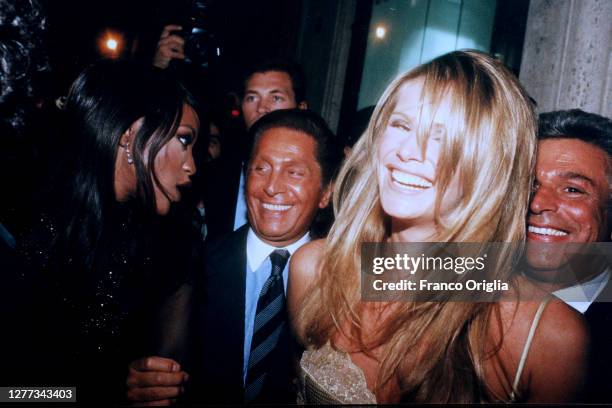 Italian fashion designer Valentino, whose real name is Valentino Garavani, Giancarlo Giammetti and top models Naomi Campbell and Elle Macpherson...