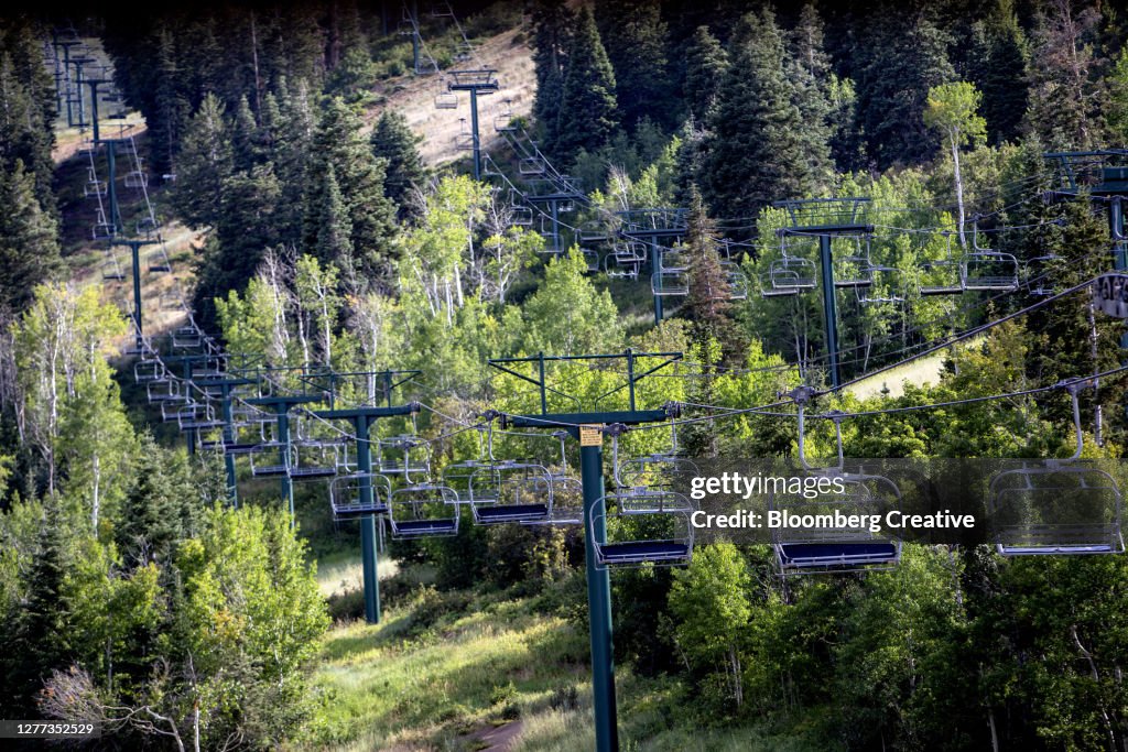 Empty Chairlift In Summer