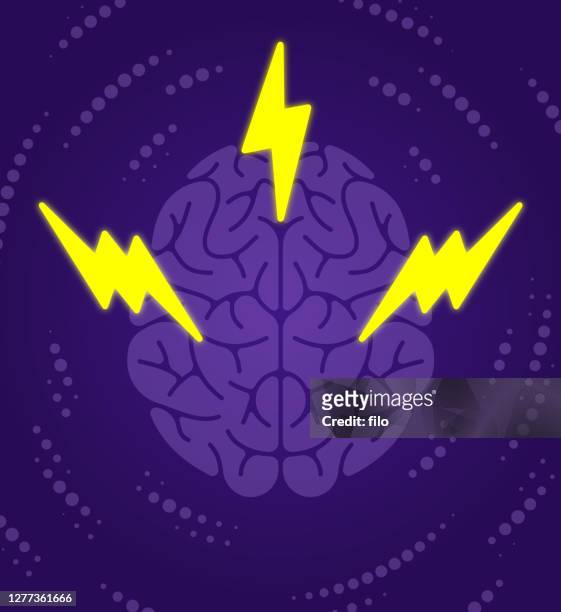 illustrazioni stock, clip art, cartoni animati e icone di tendenza di brain power thought lightning bolt concept - cervello umano