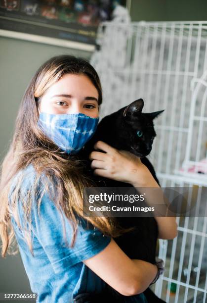 evacuation and cat reunion with teen - prepare to evacuate with a pet - evacuation plan stock pictures, royalty-free photos & images