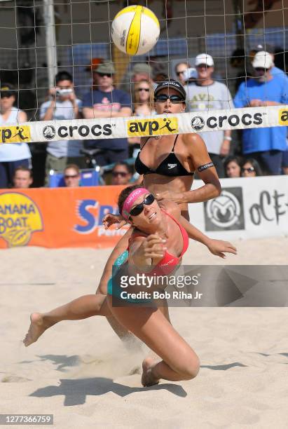 Beach Volleyball mavens Misty May-Treanor and Kerri Walsh during volleyball tournament, July 26, 2008 in Long Beach, California.