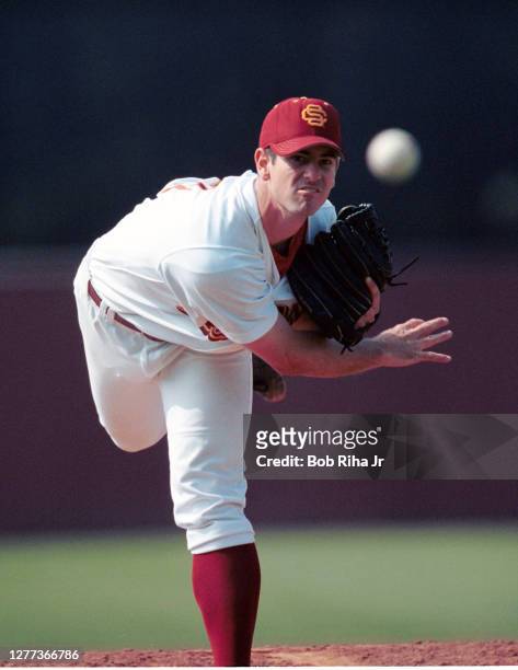 Pitcher Mark Prior was the player drafted in the 2001 MLB baseball draft during game action on August 21,2000 in Los Angeles, California.