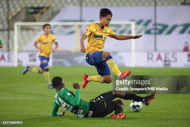 Lee Seung-Woo of STVV battles for the ball with Jean Harisson Marcelin of Cercle during the Jupiler Pro League match between Cercle Brugge and...