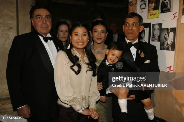 Backstage after the fashion show, Crown prince of Thailand Maha Vajiralongkorn , HRH princess Srirasmi and their son Prince Dipangkorn Rasmijoti...