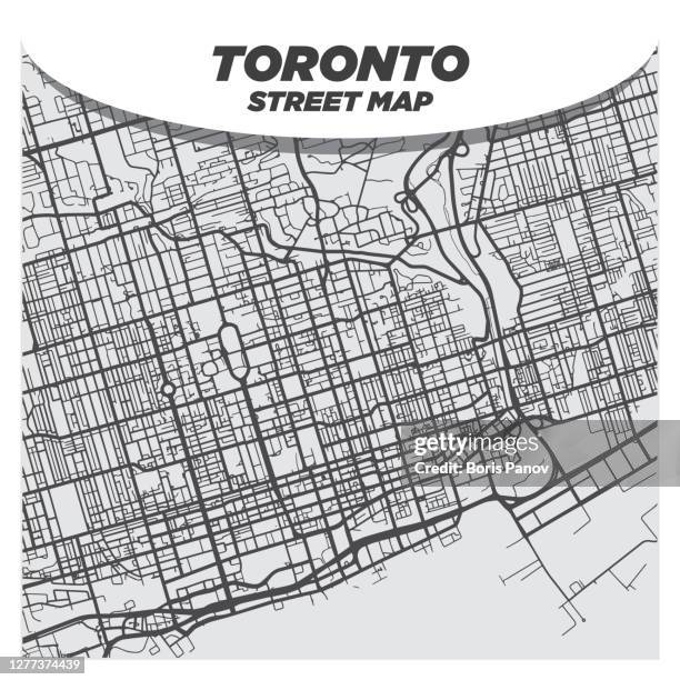 bildbanksillustrationer, clip art samt tecknat material och ikoner med modern platt svartvita city street karta över downtown toronto kanada - toronto