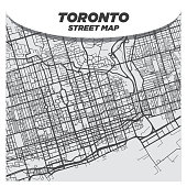 Modern Flat Black and White City Street Map of Downtown Toronto Canada