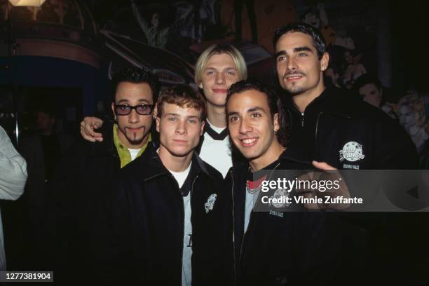 The Backstreet Boys at the Planet Hollywood Beverly Hills to donate an outfit from their recent world tour to Planet Hollywood's world renown...