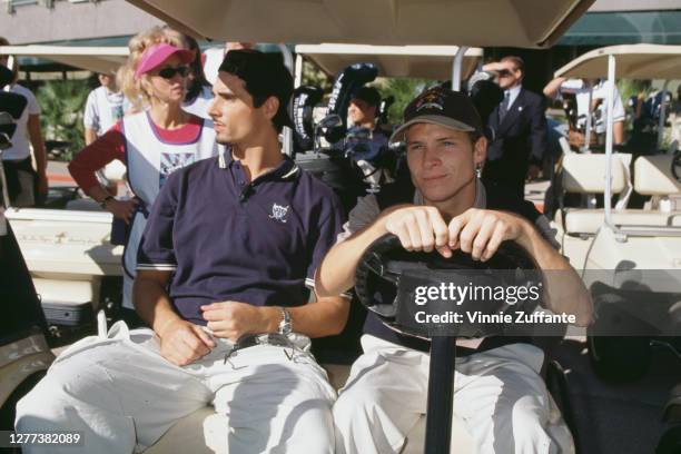 American singers Kevin Richardson and Brian Littrell of the Backstreet Boys during 1998 Fairway to Heaven Golf Tournament in Las Vegas, Nevada,...