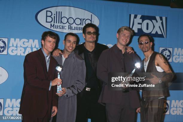 American boy band Backstreet Boys Win "Group Album Of The Year" at the Billboard Music Awards held at the Mgm Grand Hotel & Casino, Las Vegas,...