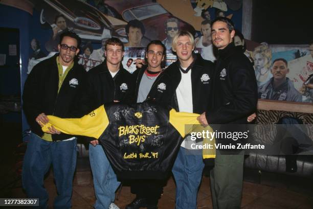 The Backstreet Boys at the Planet Hollywood Beverly Hills to donate an outfit from their recent world tour to Planet Hollywood's world renown...