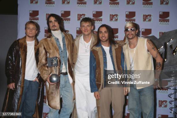 American boy band Backstreet Boys attend the Europe MTV Music Awards in Stockholm, Sweden, 16th November 2000; they are Brian Littrell, Kevin...