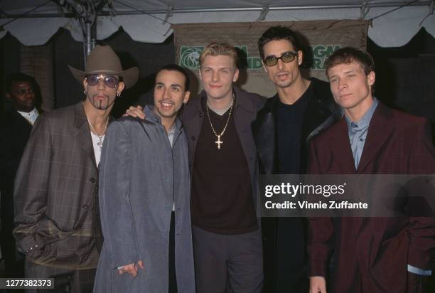 Pop group Backstreet Boys attend the Ninth Annual Billboard Music Awards on December 7, 1998 at the MGM Grand Garden Arena in Las Vegas, Nevada; they...