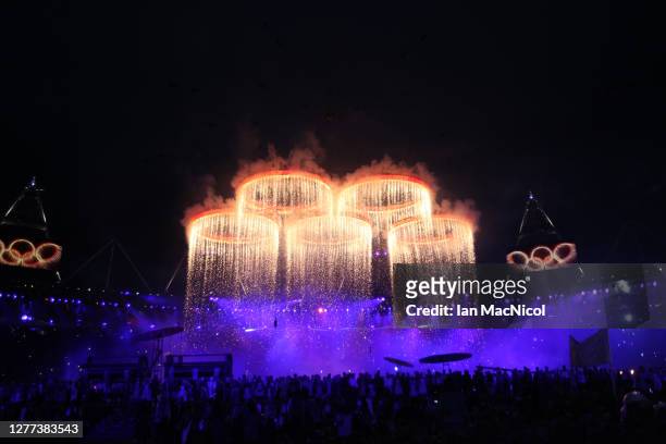 The Olympic Rings are seen rising during the Opening Ceremony of the London 2012 Olympic Games, directed by Danny Boyle, London spent an estimated...