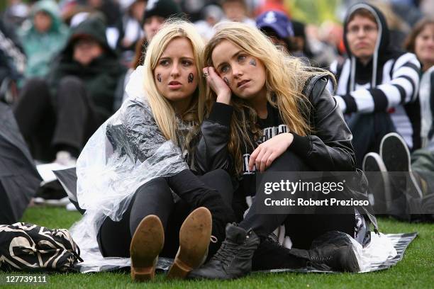 Collingwood fans show their disappointment at Gosch's paddock prior to Geelong Cats AFL Grand Final celebrations at Melbourne Park on October 1, 2011...