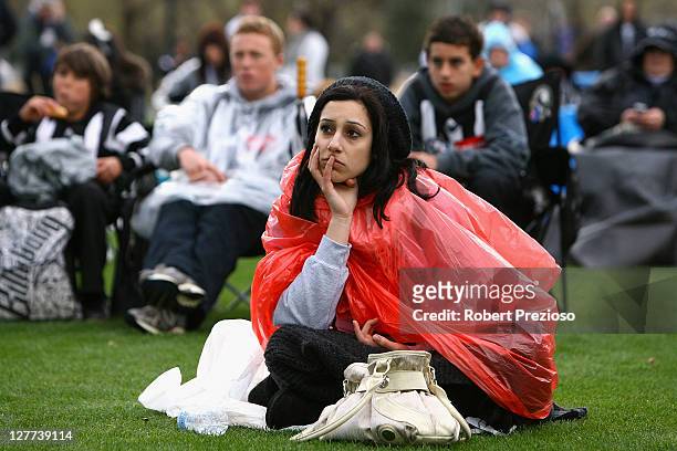 Collingwood fans show their disappointment at Gosch's paddock prior to Geelong Cats AFL Grand Final celebrations at Melbourne Park on October 1, 2011...