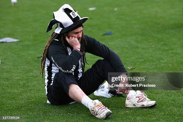 Collingwood fan shows his disappointment at Gosch's paddock prior to Geelong Cats AFL Grand Final celebrations at Melbourne Park on October 1, 2011...