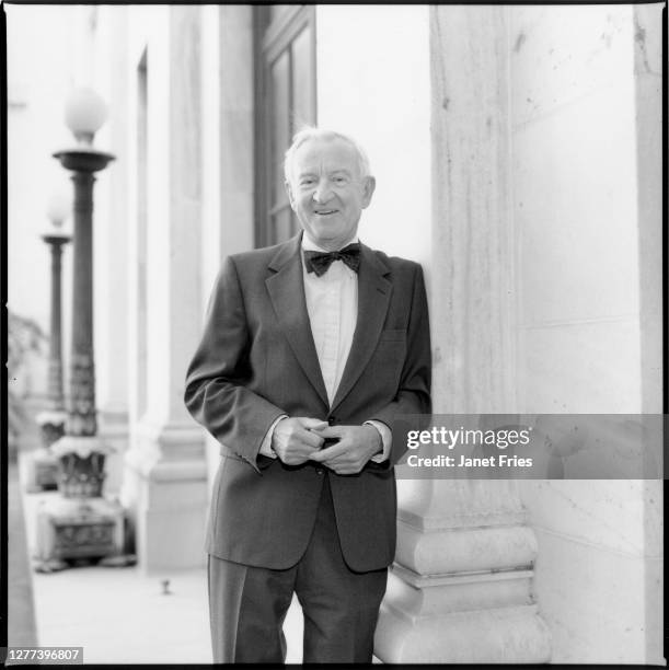 Portrait of American jurist and US Supreme Court Associate Justice John Paul Stevens as he poses at the Supreme Court, Washington DC, April 1990.