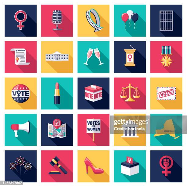 ilustraciones, imágenes clip art, dibujos animados e iconos de stock de conjunto de iconos de votos de las mujeres - bill of rights icons