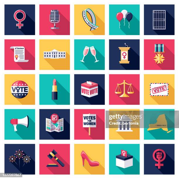 ilustrações, clipart, desenhos animados e ícones de conjunto de ícones de voto feminino - sufragista