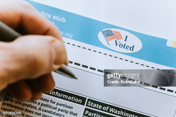 absentee mail-in voting ballot detail - ballot paper stock pictures, royalty-free photos & images