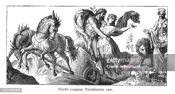 old engraved illustration of pluto carrying off proserpina (proserpine). - mythology stock pictures, royalty-free photos & images