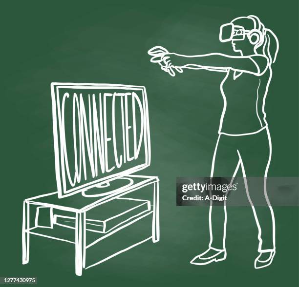 connected virtual gamer chalkboard - only teenage girls stock illustrations