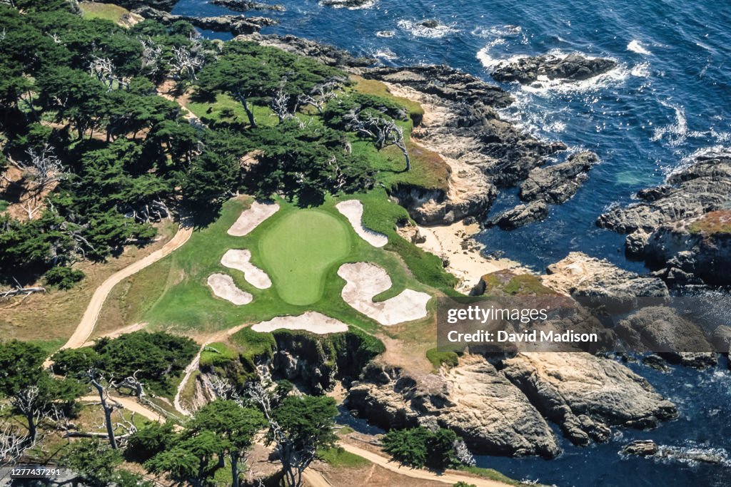 Cyprus Point Club Course Map An aerial view of the 15th hole at the Cypress Point Club golf course ...
