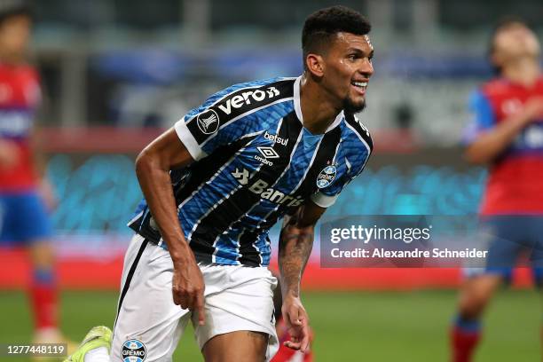 Rodrigues of Gremio celebrates after scoring the second goal of his team during a Copa CONMEBOL Libertadores 2020 group E match between Gremio and...