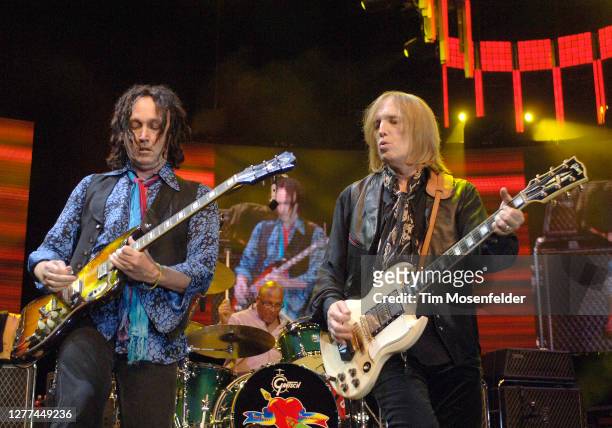 Mike Campbell and Tom Petty of Tom Petty and the Heartbreakers perform at Raley Field on October 20, 2006 in Sacramento, California.
