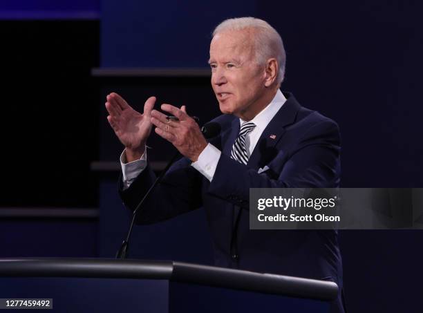 Democratic presidential nominee Joe Biden participates in the first presidential debate against U.S. President Donald Trump at the Health Education...