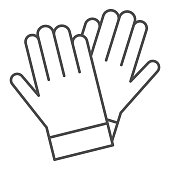 Gardener gloves thin line icon, Garden and gardening concept, rubber glove sign on white background, protection gloves icon in outline style for mobile concept and web design. Vector graphics.