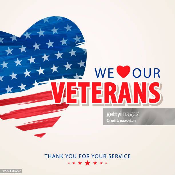 ilustraciones, imágenes clip art, dibujos animados e iconos de stock de we love our veterans - heart month