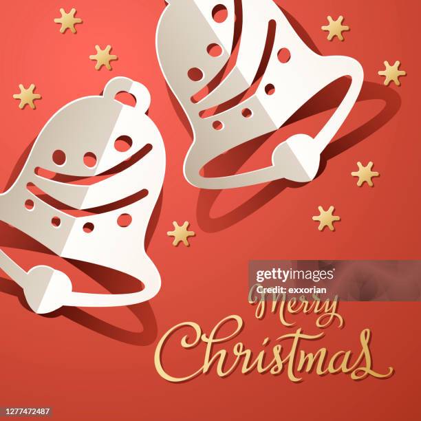 stockillustraties, clipart, cartoons en iconen met kerstmis jingle bells paper craft - handbel