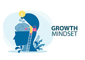 Doctor Watering plants with big brain growth mindset concept vector