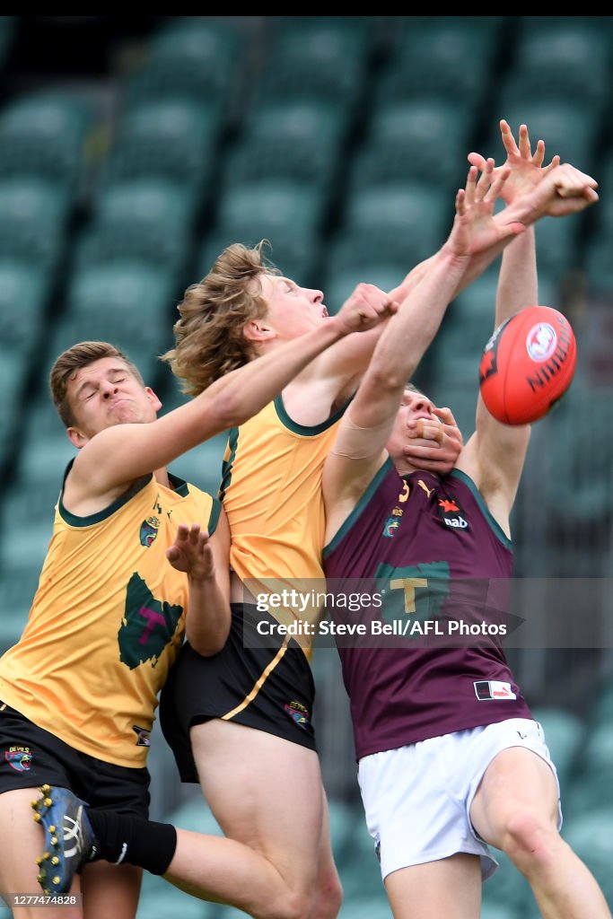 Ben Chugg Isaac Chugg of the South contests the ball during the round NAB AFL ...