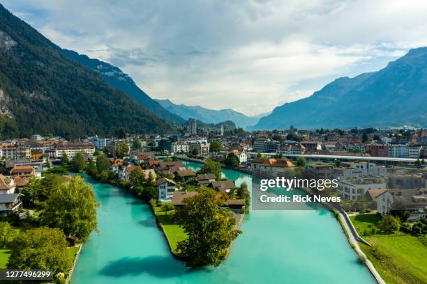 aerial view from interlaken city and swiss alps - interlaken ストックフォトと画像