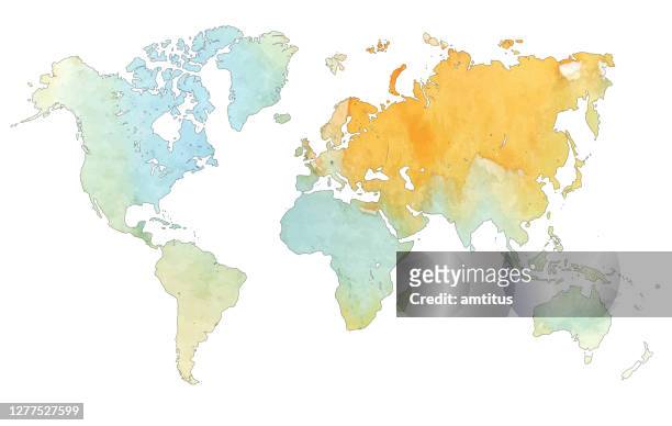 watercolor world - world map stock illustrations