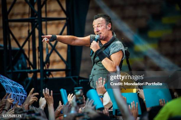 American singer and musician Bruce Springsteen performs live on stage with the E street band at San Siro stadium. Milan , July 3rd 2016