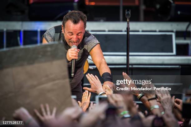 American singer and musician Bruce Springsteen performs live on stage with the E street band at San Siro stadium. Milan , July 3rd 2016