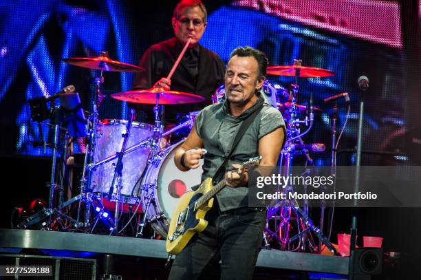 American singer and musician Bruce Springsteen performs live on stage with the E street band at San Siro stadium. Milan , July 3rd 2016