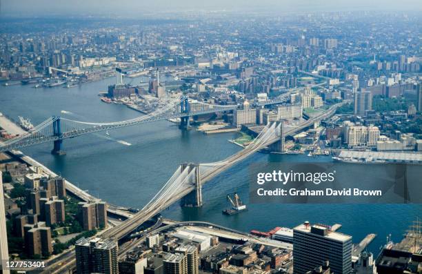 view from top of world trade centre tower - twin towers manhattan stock pictures, royalty-free photos & images