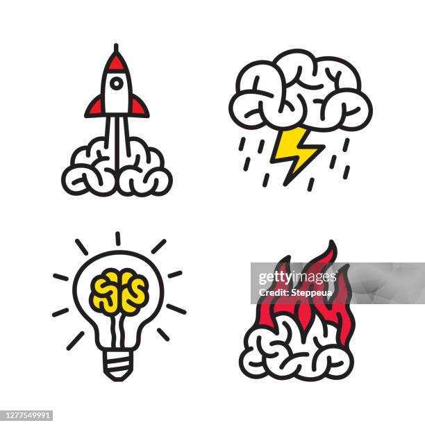 brain line icons - innovation logo stock illustrations