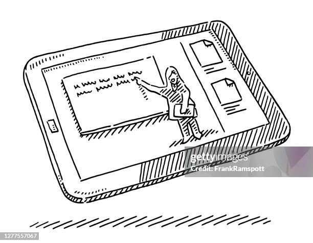 video learning at home tablet computer drawing - child tablet stock illustrations