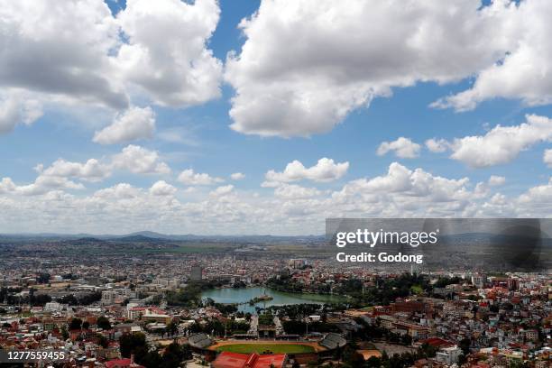 View over Antananarivo with the stadium and lake Anosy. Antananarivo. Madagascar.