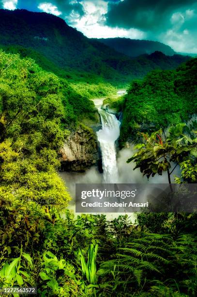 san rafael waterfall, ecuador’s tallest waterfall, - rainforest waterfall stock pictures, royalty-free photos & images